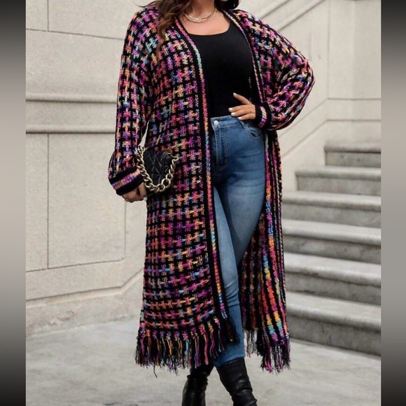 Boho Tassel Fringe Knit Sweater Cardigan Pink - Picture 7 of 13